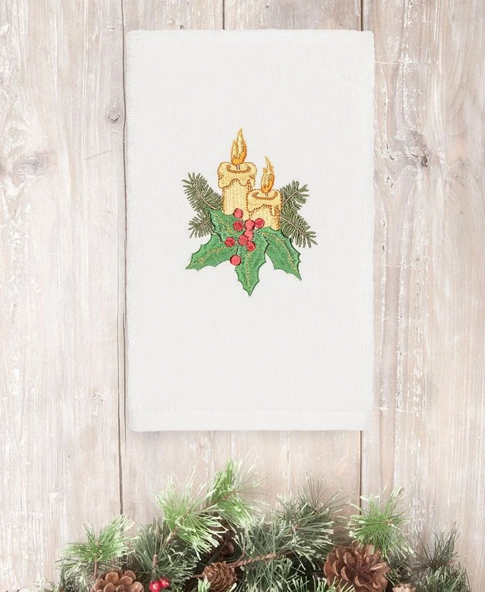 Linum Home Christmas Candles 100% Turkish Cotton Hand Towels 3 Linum Home Christmas Candles 100% Turkish Cotton Hand Towels