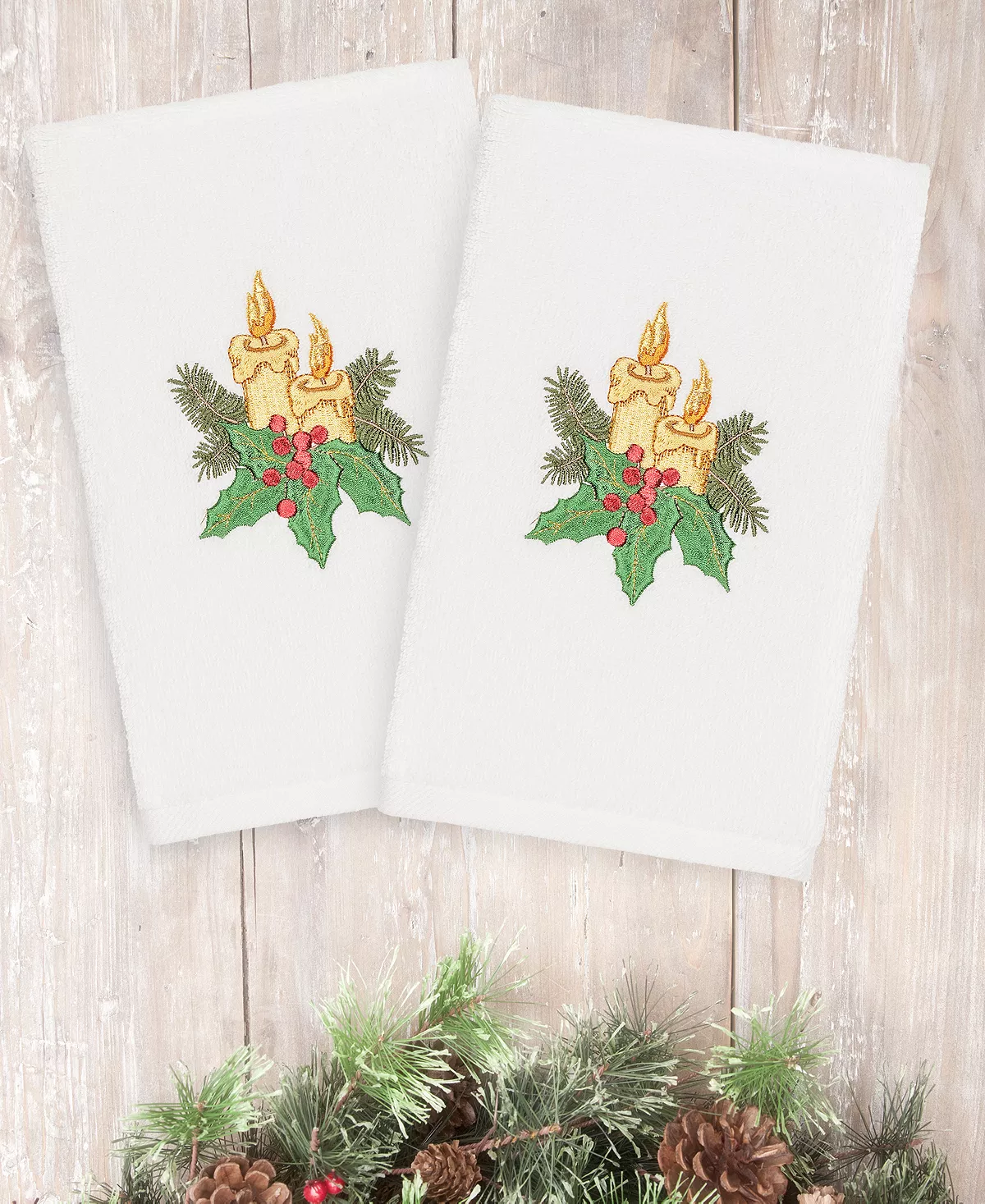 Linum Home Christmas Candles 100% Turkish Cotton Hand Towels 4 Linum Home Christmas Candles 100% Turkish Cotton Hand Towels - Image 2