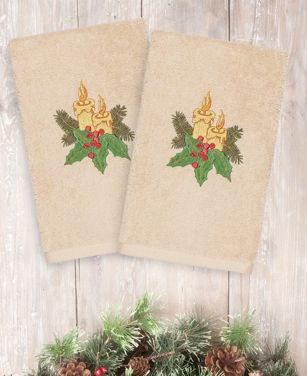 Linum Home Christmas Candles 100% Turkish Cotton Hand Towels 5 Linum Home Christmas Candles 100% Turkish Cotton Hand Towels - Image 3