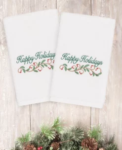 Linum Home Christmas Happy Holidays 100% Turkish Cotton 2-Pc. Hand Towel Set