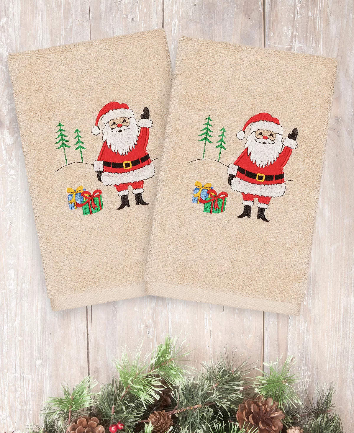 Linum Home Christmas Santa Waving 100% Turkish Cotton Hand Towels 4 Linum Home Christmas Santa Waving 100% Turkish Cotton Hand Towels - Image 2