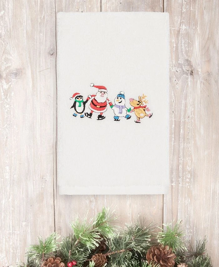 Linum Home Christmas Skating Party 100% Turkish Cotton Hand Towels 3 Linum Home Christmas Skating Party 100% Turkish Cotton Hand Towels