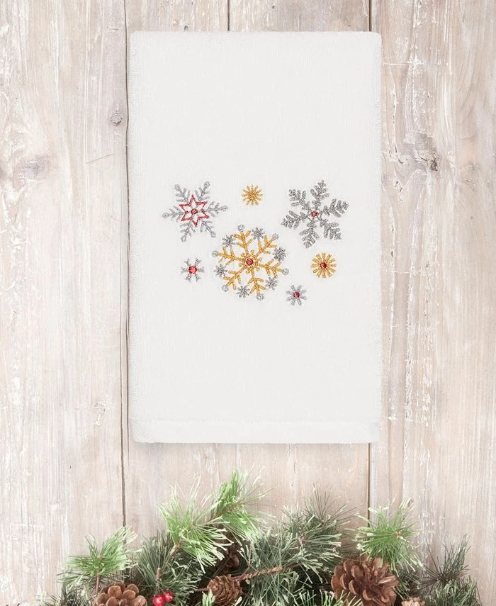 Linum Home Christmas Snowfall 100% Turkish Cotton Hand Towels 3 Linum Home Christmas Snowfall 100% Turkish Cotton Hand Towels