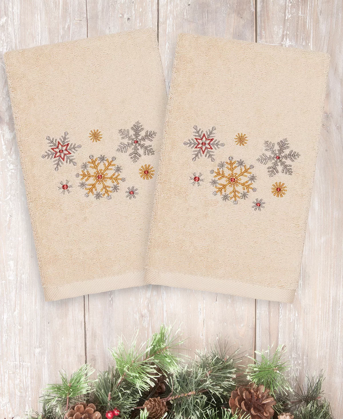 Linum Home Christmas Snowfall 100% Turkish Cotton Hand Towels 4 Linum Home Christmas Snowfall 100% Turkish Cotton Hand Towels - Image 2