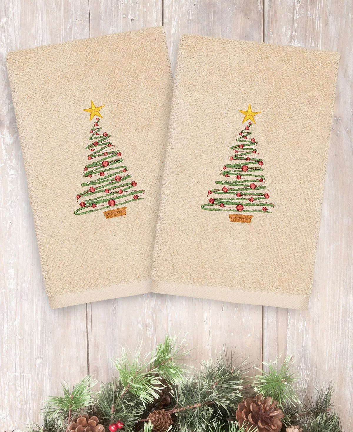 Linum Home Christmas Tree 100% Turkish Cotton Hand Towels 4 Linum Home Christmas Tree 100% Turkish Cotton Hand Towels - Image 2