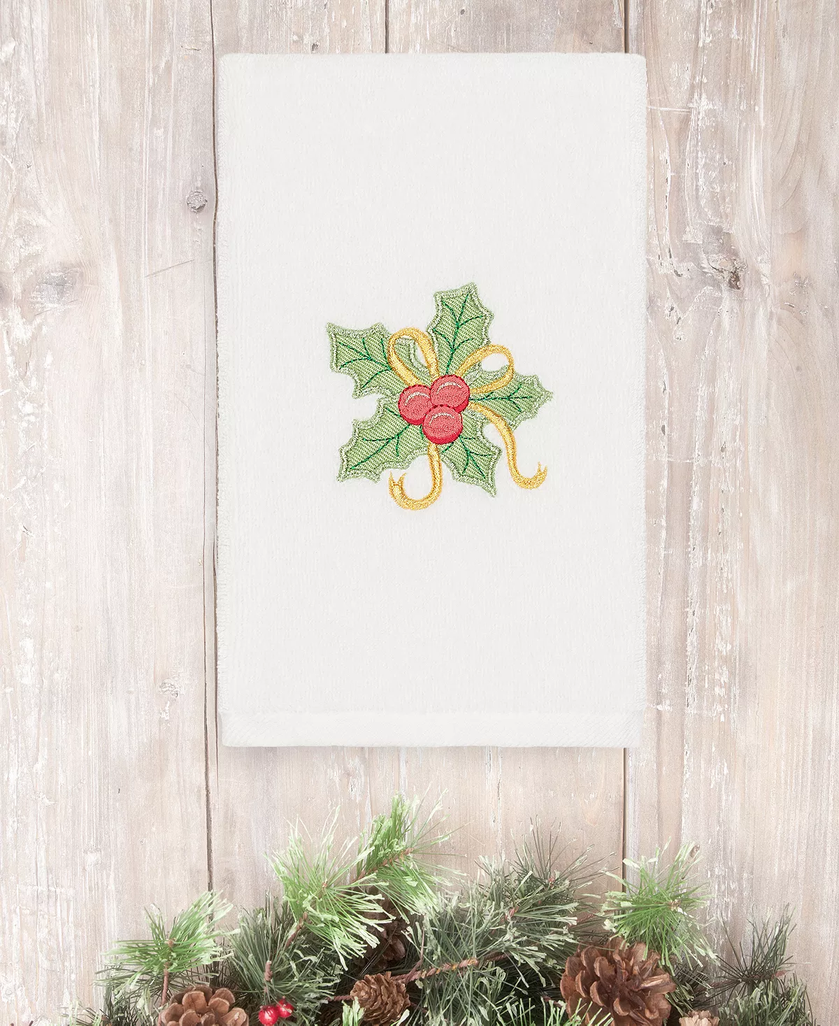 Linum Home Christmas Holly Bunch 100% Turkish Cotton Hand Towel Collection 4 Linum Home Christmas Holly Bunch 100% Turkish Cotton Hand Towel Collection - Image 2