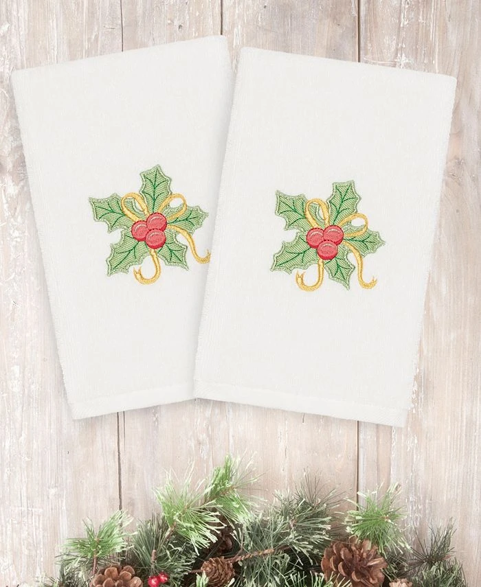 Linum Home Christmas Holly Bunch 100% Turkish Cotton Hand Towel Collection 3 Linum Home Christmas Holly Bunch 100% Turkish Cotton Hand Towel Collection