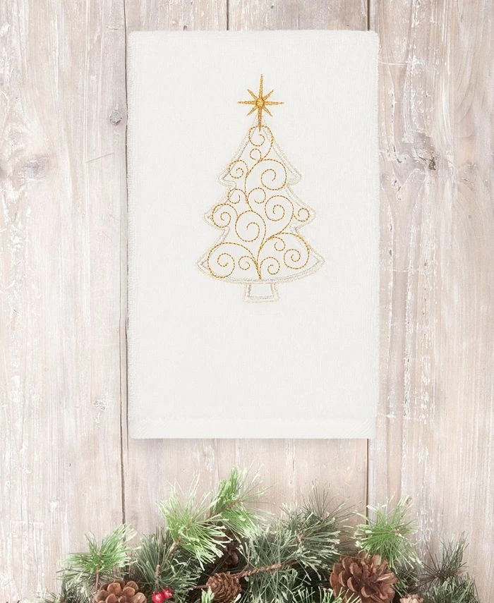 Linum Home Christmas Tree Scroll 100% Turkish Cotton Hand Towel 3 Linum Home Christmas Tree Scroll 100% Turkish Cotton Hand Towel