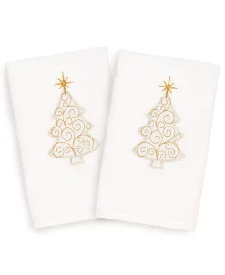 Linum Home Christmas Tree Scroll 100% Turkish Cotton 2-Pc. Hand Towel Set -Avanti Linens Shop 11189813 fpx