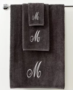 Avanti Bath Towels, Monogram Initial Script Granite And Silver 16 X 30 Hand Towel