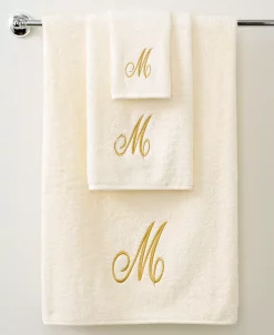 Avanti Towels, Monogram Initial Script Ivory And Gold 11 X 18 Fingertip