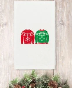 Linum Home Christmas Sweaters Embroidered 100% Turkish Cotton Hand Towel
