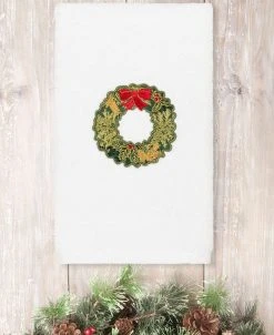 Linum Home Christmas Wreath Embroidered 100% Turkish Cotton Hand Towel