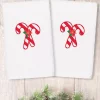 Linum Home Christmas Candy Canes Embroidered 100% Turkish Cotton Hand Towels