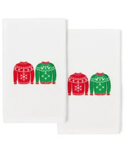 Linum Home Christmas Sweaters Embroidered 100% Turkish Cotton 2-Pc. Hand Towel Set -Avanti Linens Shop 15143589 fpx