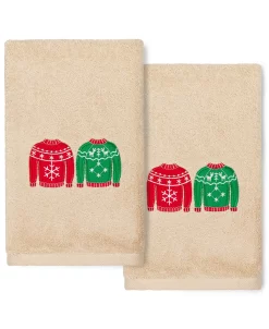 Linum Home Christmas Sweaters Embroidered 100% Turkish Cotton 2-Pc. Hand Towel Set -Avanti Linens Shop 15143590 fpx