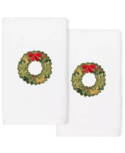 Linum Home Christmas Wreath Embroidered 100% Turkish Cotton 2-Pc. Hand Towel Set -Avanti Linens Shop 15143600 fpx