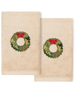 Linum Home Christmas Wreath Embroidered 100% Turkish Cotton 2-Pc. Hand Towel Set -Avanti Linens Shop 15143601 fpx