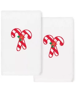 Linum Home Christmas Candy Canes Embroidered 100% Turkish Cotton 2-Pc. Hand Towel Set -Avanti Linens Shop 15143604 fpx