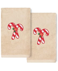 Linum Home Christmas Candy Canes Embroidered 100% Turkish Cotton 2-Pc. Hand Towel Set -Avanti Linens Shop 15143605 fpx