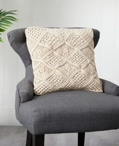 Nearly Natural Boho Cross Woven Macrame Decorative Pillow Cover, 18 -Avanti Linens Shop 21830519 fpx