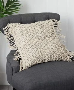 Nearly Natural Boho Fringed Woven Macrame Decorative Pillow Cover, 18 -Avanti Linens Shop 21830531 fpx