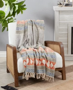 Saro Lifestyle Throw Blanket With Block Print Design, 70 X 47 -Avanti Linens Shop 22260319 fpx