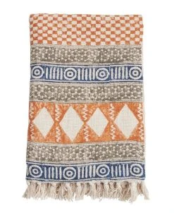 Saro Lifestyle Throw Blanket With Block Print Design, 70 X 47