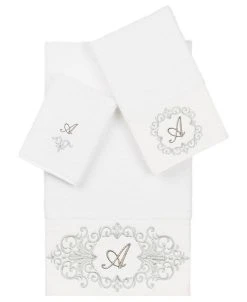 Linum Home Textiles Turkish Cotton Monica Embellished Towel 3 Piece Set - White