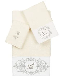 Linum Home Textiles Turkish Cotton Monica Embellished Towel 3 Piece Set - Cream