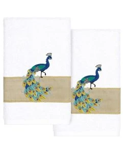 Linum Home Textiles Turkish Cotton Penelope Embellished Hand Towel Set, 2 Piece