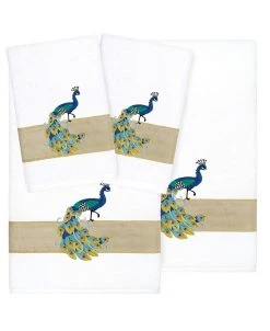 Linum Home Textiles Turkish Cotton Penelope Embellished Towel Set, 4 Piece