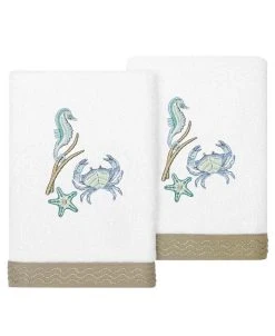 Linum Home Textiles Turkish Cotton Aaron Embellished Hand Towel Set, 2 Piece