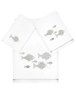 Linum Home Textiles Turkish Cotton Figi Embellished Towel Set, 3 Piece