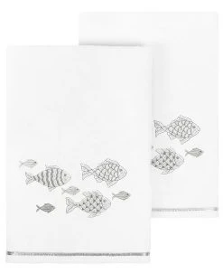 Linum Home Textiles Turkish Cotton Figi Embellished Bath Towel Set, 2 Piece