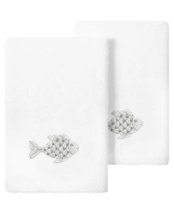 Linum Home Textiles Turkish Cotton Figi Embellished Fingertip Towel Set, 2 Piece