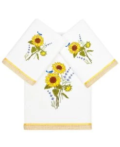 Linum Home Textiles Turkish Cotton Girasol Embellished Towel Set, 3 Piece