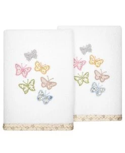 Linum Home Textiles Turkish Cotton Mariposa Embellished Hand Towel Set, 2 Piece