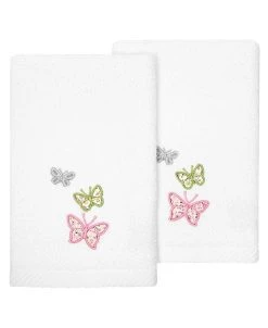 Linum Home Textiles Turkish Cotton Mariposa Embellished Fingertip Towel Set, 2 Piece