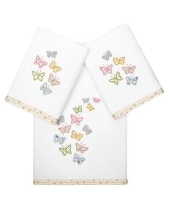 Linum Home Textiles Turkish Cotton Mariposa Embellished Towel Set, 3 Piece