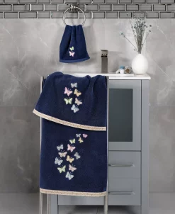 Linum Home Textiles Turkish Cotton Mariposa Embellished Hand Towel Set, 2 Piece -Avanti Linens Shop 23172976 fpx