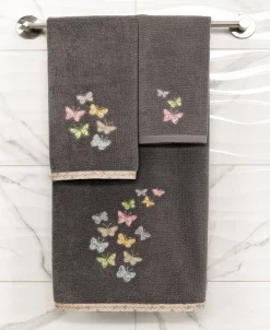 Linum Home Textiles Turkish Cotton Mariposa Embellished Hand Towel Set, 2 Piece -Avanti Linens Shop 23173586 fpx
