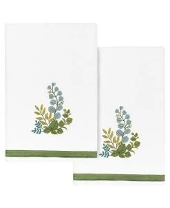 Linum Home Textiles Turkish Cotton Botanica Embellished Bath Towel Set, 2 Piece
