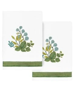 Linum Home Textiles Turkish Cotton Botanica Embellished Hand Towel Set, 2 Piece
