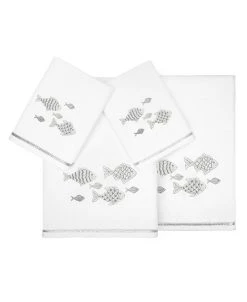 Linum Home Textiles Turkish Cotton Figi Embellished Towel Set, 4 Piece