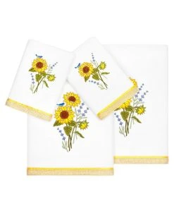 Linum Home Textiles Turkish Cotton Girasol Embellished Towel Set, 4 Piece